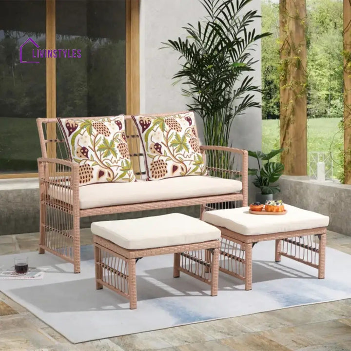 Grob Outdoor Patio Seating Set 2 Chairs and 2 Footrest Set (Light Brown) - Coffee Table Sets