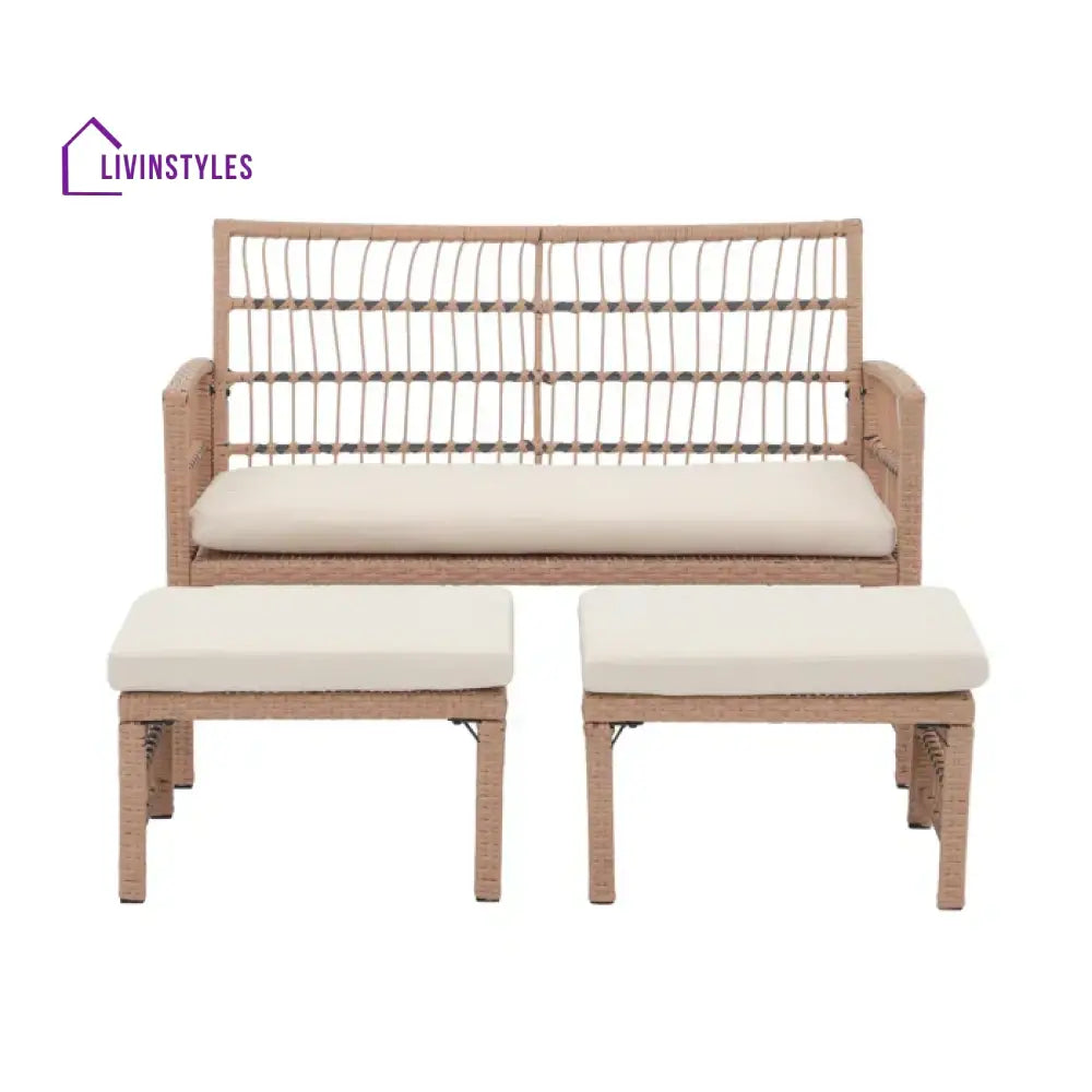 Grob Outdoor Patio Seating Set 2 Chairs and 2 Footrest Set (Light Brown) - Coffee Table Sets