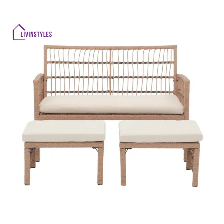 Grob Outdoor Patio Seating Set 2 Chairs and 2 Footrest Set (Light Brown) - Coffee Table Sets