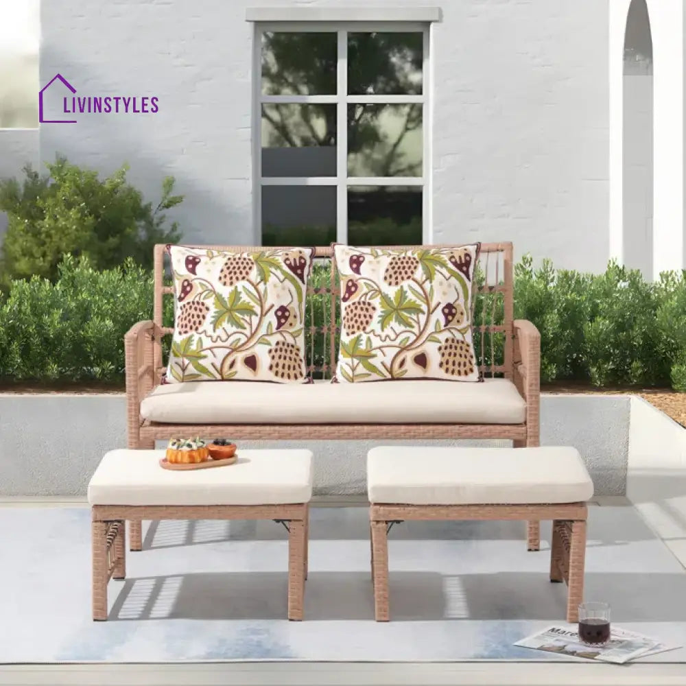 Grob Outdoor Patio Seating Set 2 Chairs and 2 Footrest Set (Light Brown) - Coffee Table Sets