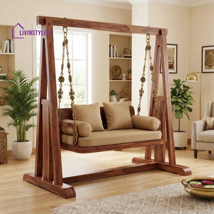 Guillaume 2 Seater Wooden Swing for Home | Wooden Jhula for home