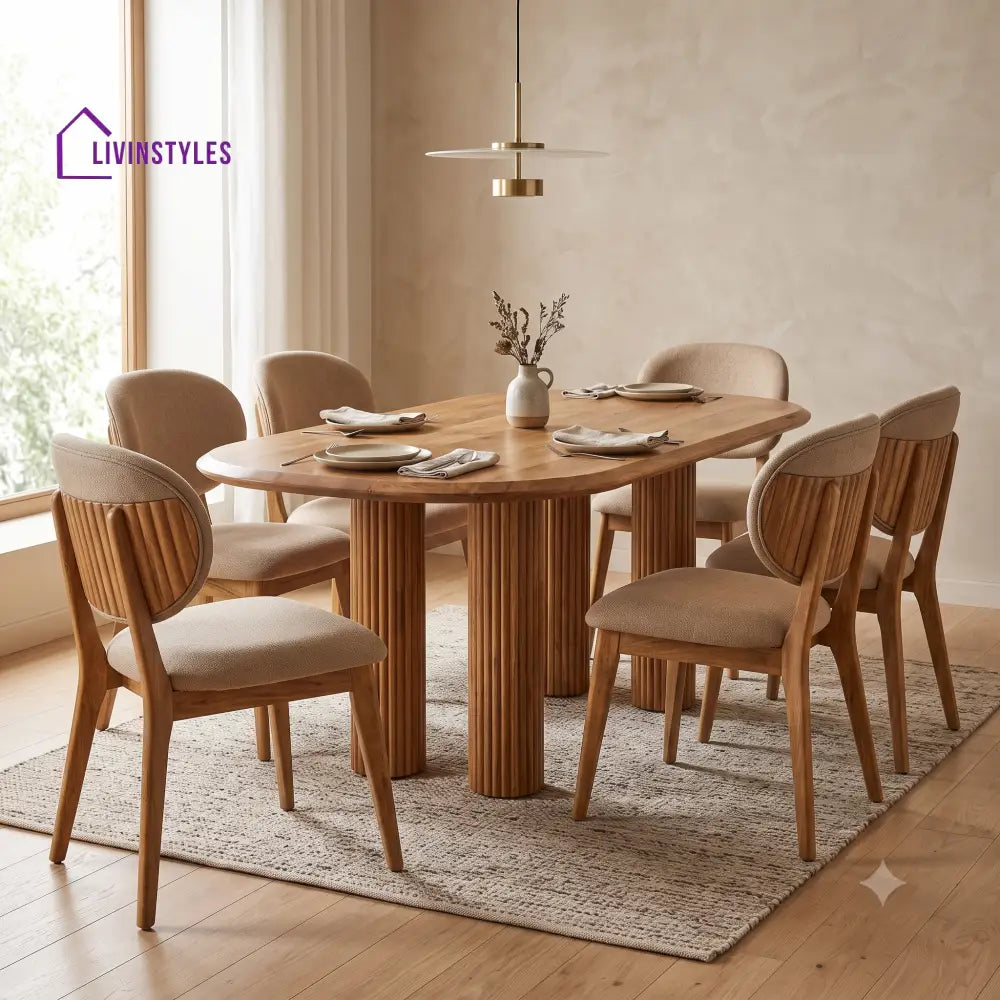 Guillaume Premium Mango Wood 6 Seater Dining Table Set | Natural Finish