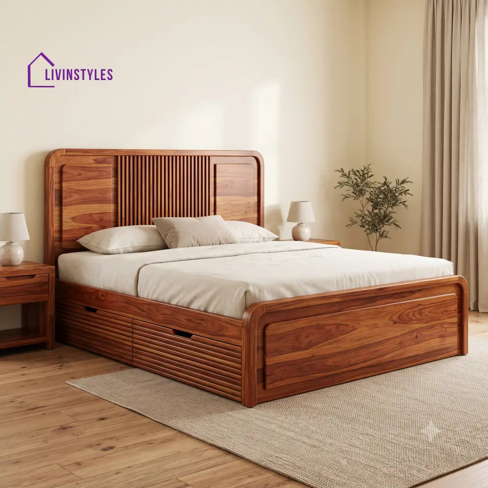 Guillaume Premium Wooden Bed with Drawer Storage | King Size Bed & Queen Size Bed Online