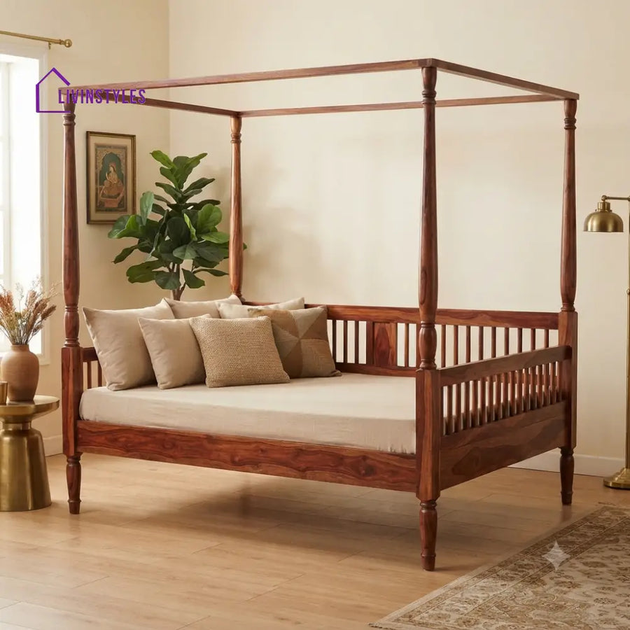 Guillaume Wooden Divan Bed for Living Room | Solid Sheesham Wood