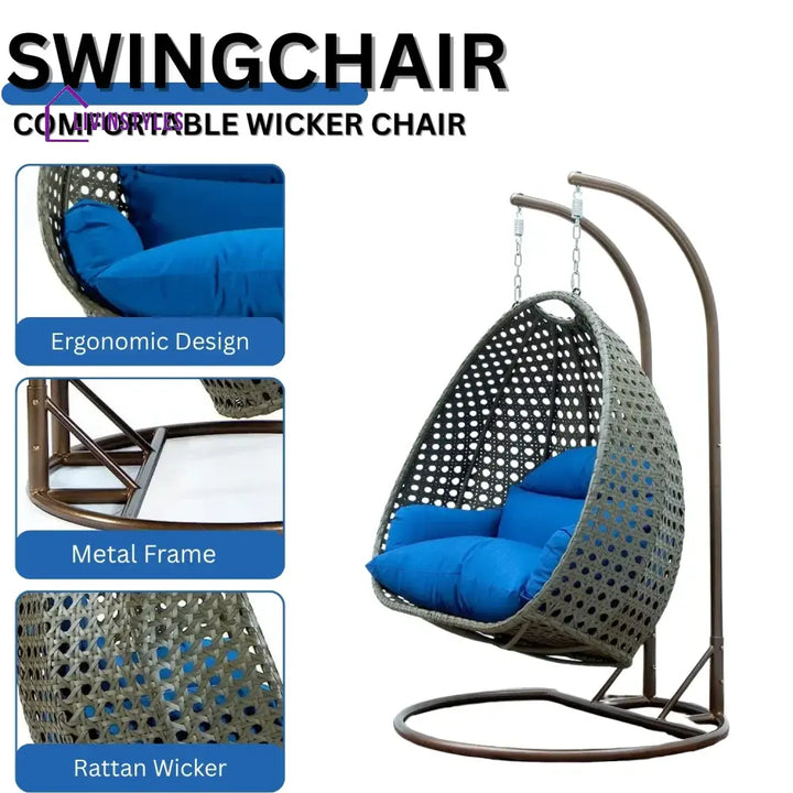 Guo Double Seater Hanging Swing Chair (Dark Brown/Royal Blue) Swing