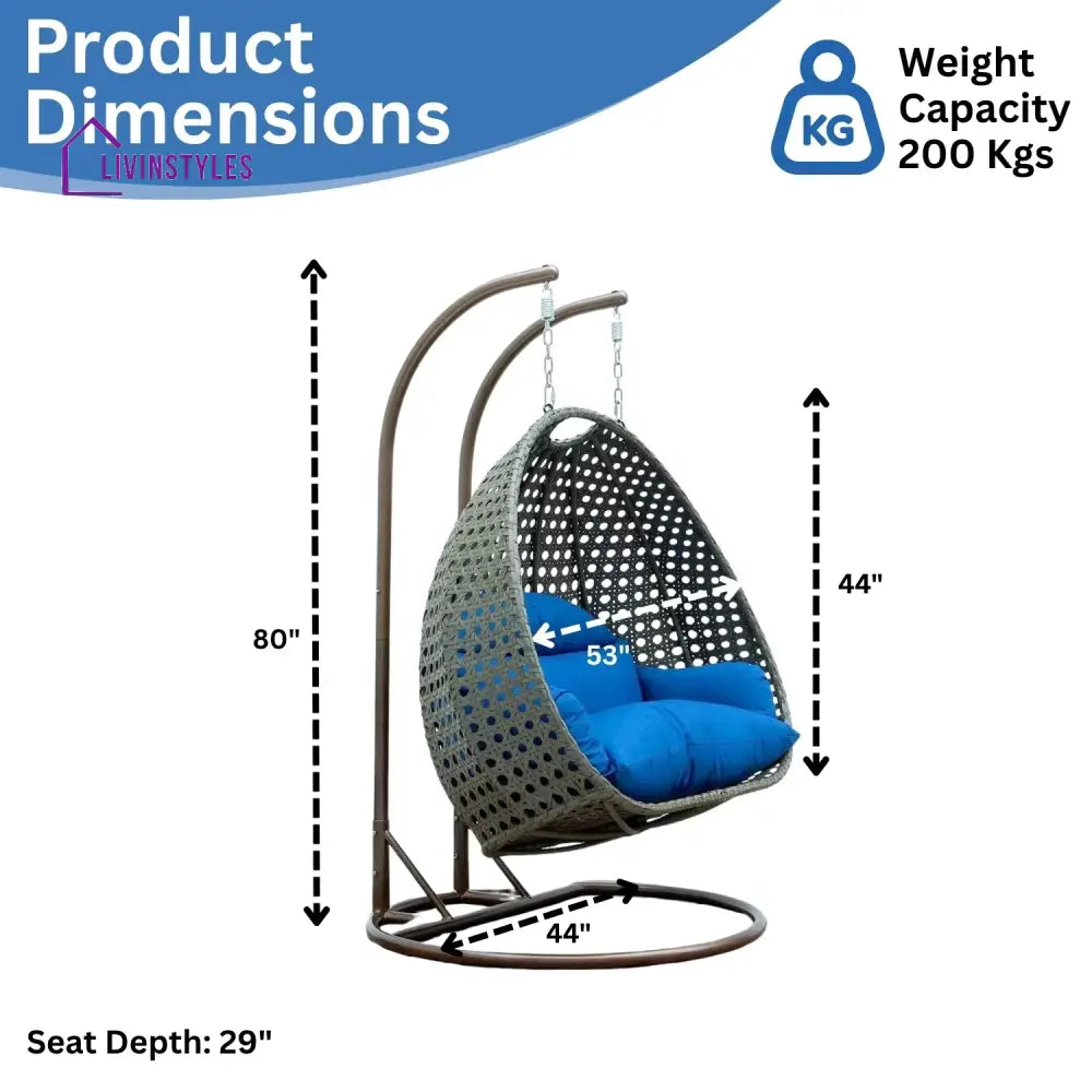 Guo Double Seater Hanging Swing Chair (Dark Brown/Royal Blue) Swing