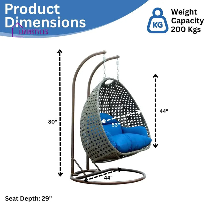 Guo Double Seater Hanging Swing Chair (Dark Brown/Royal Blue) Swing