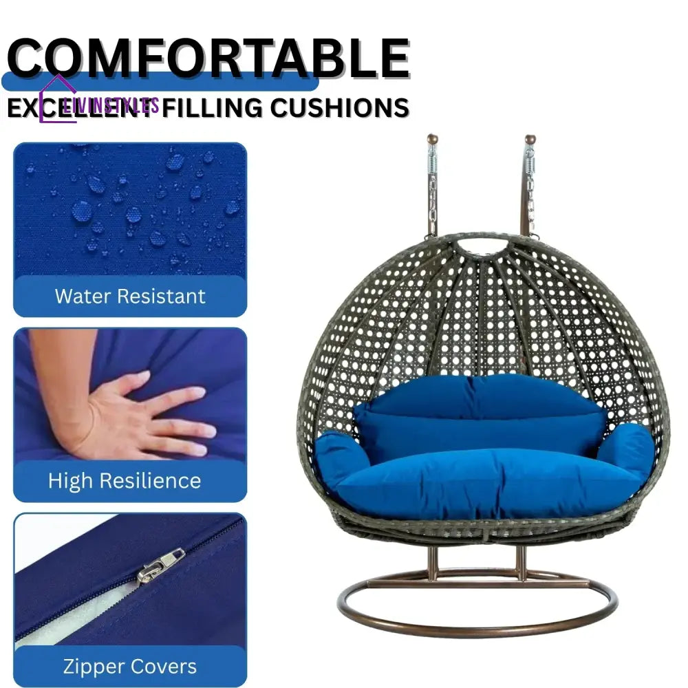 Guo Double Seater Hanging Swing Chair (Dark Brown/Royal Blue) Swing