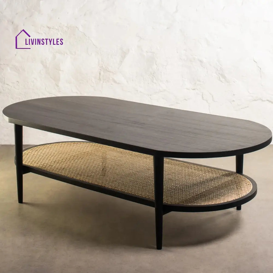 Gurnoor Oak Wood & Rattan Coffee Table