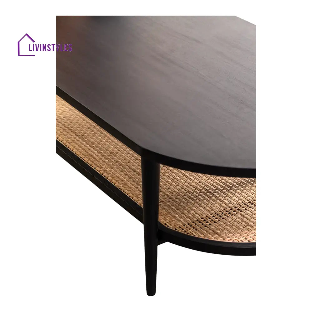 Gurnoor Oak Wood & Rattan Coffee Table