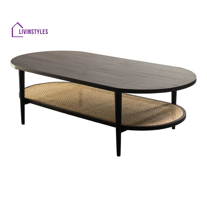 Gurnoor Oak Wood & Rattan Coffee Table