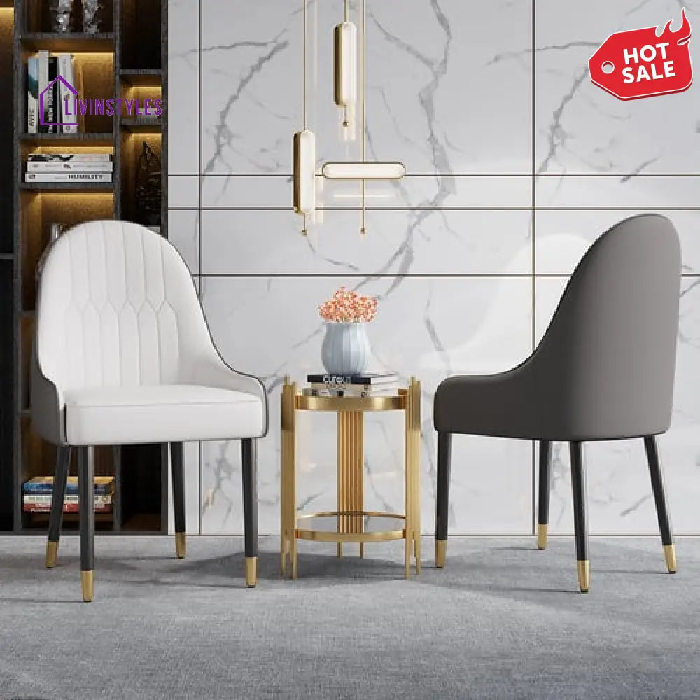 Gurpreet Pu Leather Dining Room Chairs Set Of 2 With Metal Legs White & Gray