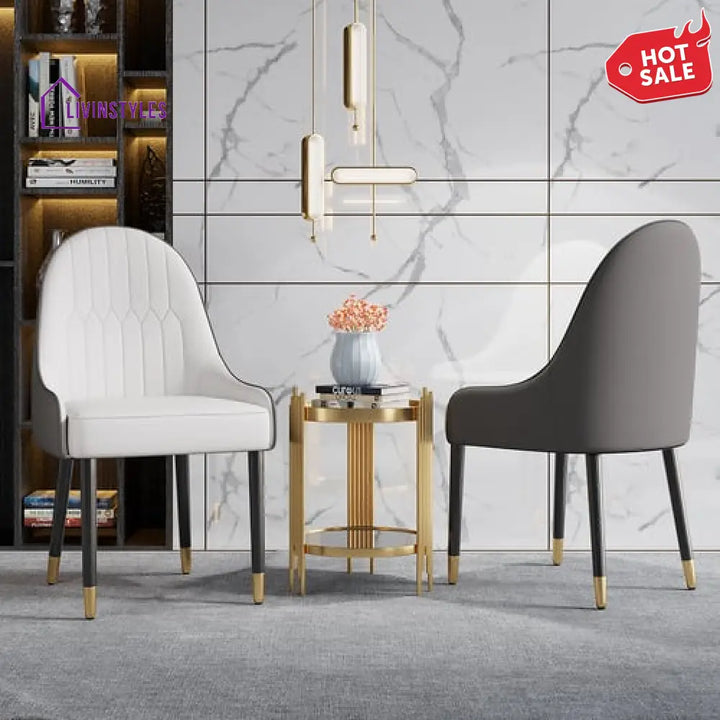 Gurpreet Pu Leather Dining Room Chairs Set Of 2 With Metal Legs White & Gray
