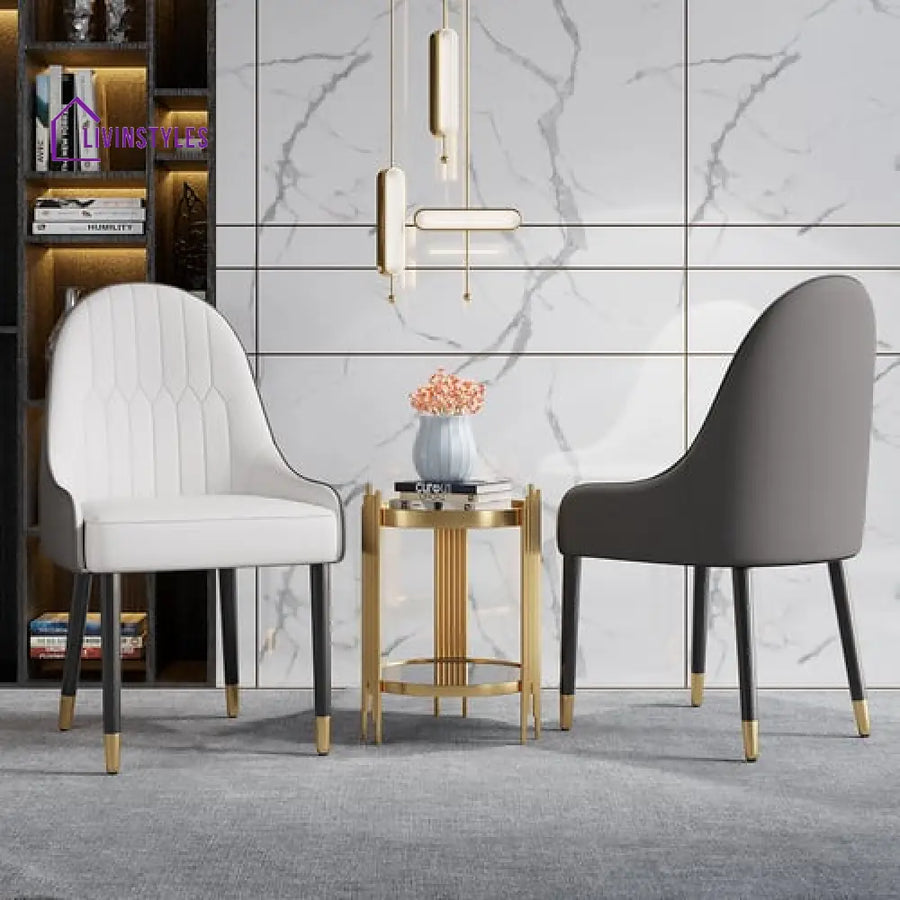 Gurpreet Pu Leather Dining Room Chairs Set Of 2 With Metal Legs White & Gray