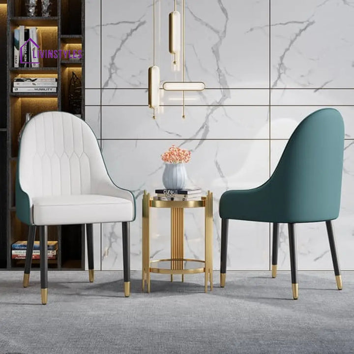 Gurpreet Pu Leather Dining Room Chairs Set Of 2 With Metal Legs White & Green