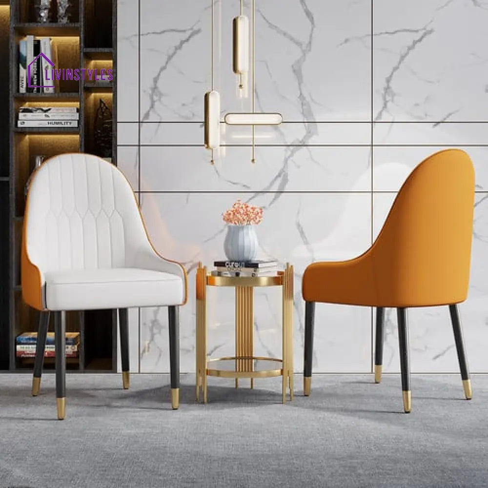 Gurpreet Pu Leather Dining Room Chairs Set Of 2 With Metal Legs White & Orange