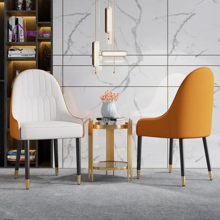 Gurpreet Pu Leather Dining Room Chairs Set Of 2 With Metal Legs White & Orange
