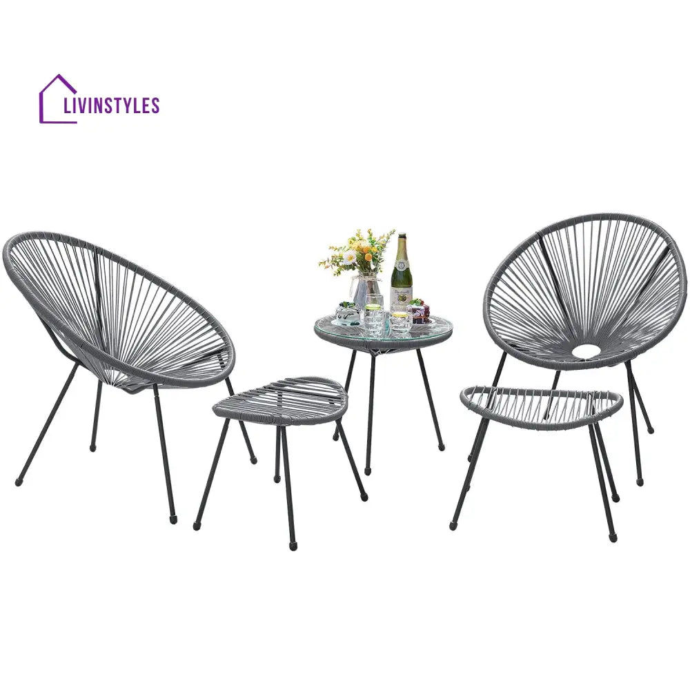 Gurus Outdoor Patio Seating Set 2 Chairs 2 Ottoman and Table Set (Grey) - Coffee Table Sets
