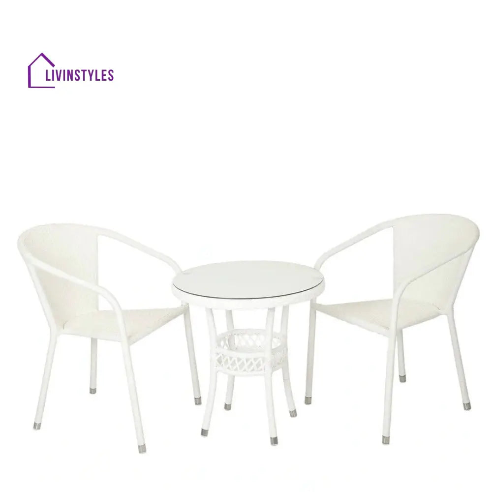 Gus Outdoor Patio Seating Set 2 Chairs and 1 Table Set (White) - Coffee Table Sets