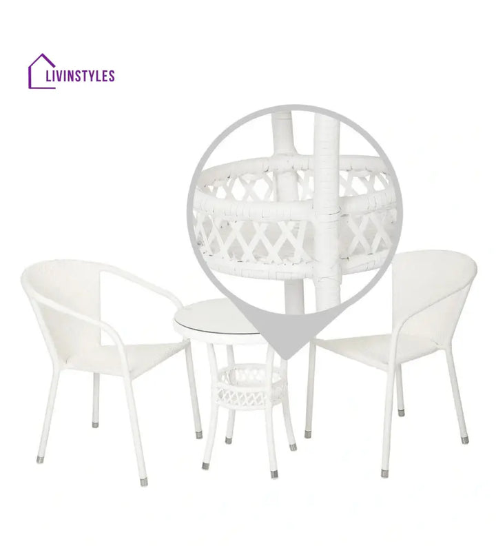 Gus Outdoor Patio Seating Set 2 Chairs and 1 Table Set (White) - Coffee Table Sets