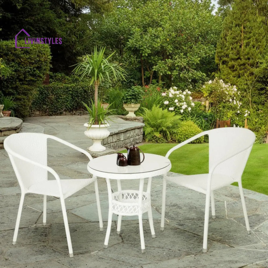 Gus Outdoor Patio Seating Set 2 Chairs and 1 Table Set (White) - Coffee Table Sets