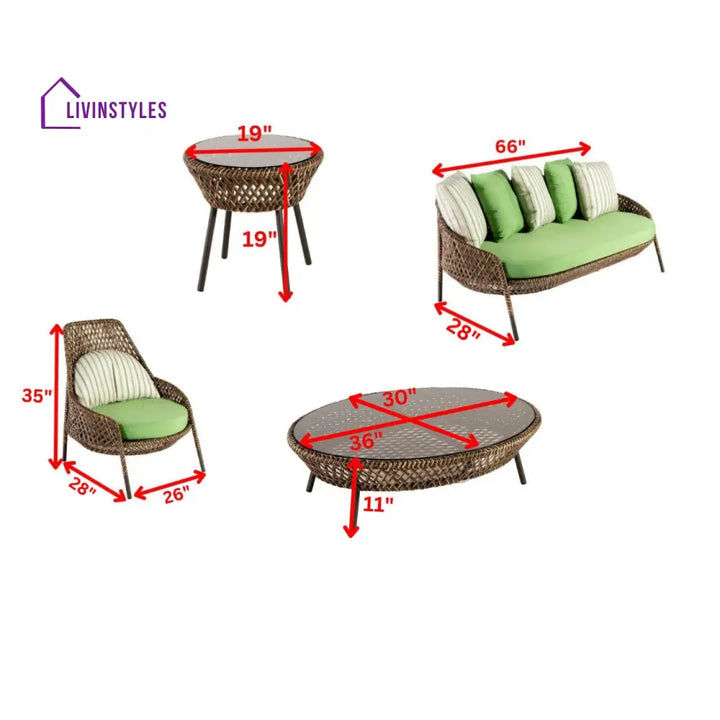 Gustavo Outdoor Sofa Set 2 Seater 2 Single seater 1 Side table and 1 Center Table (Brown) - Sofa Sets