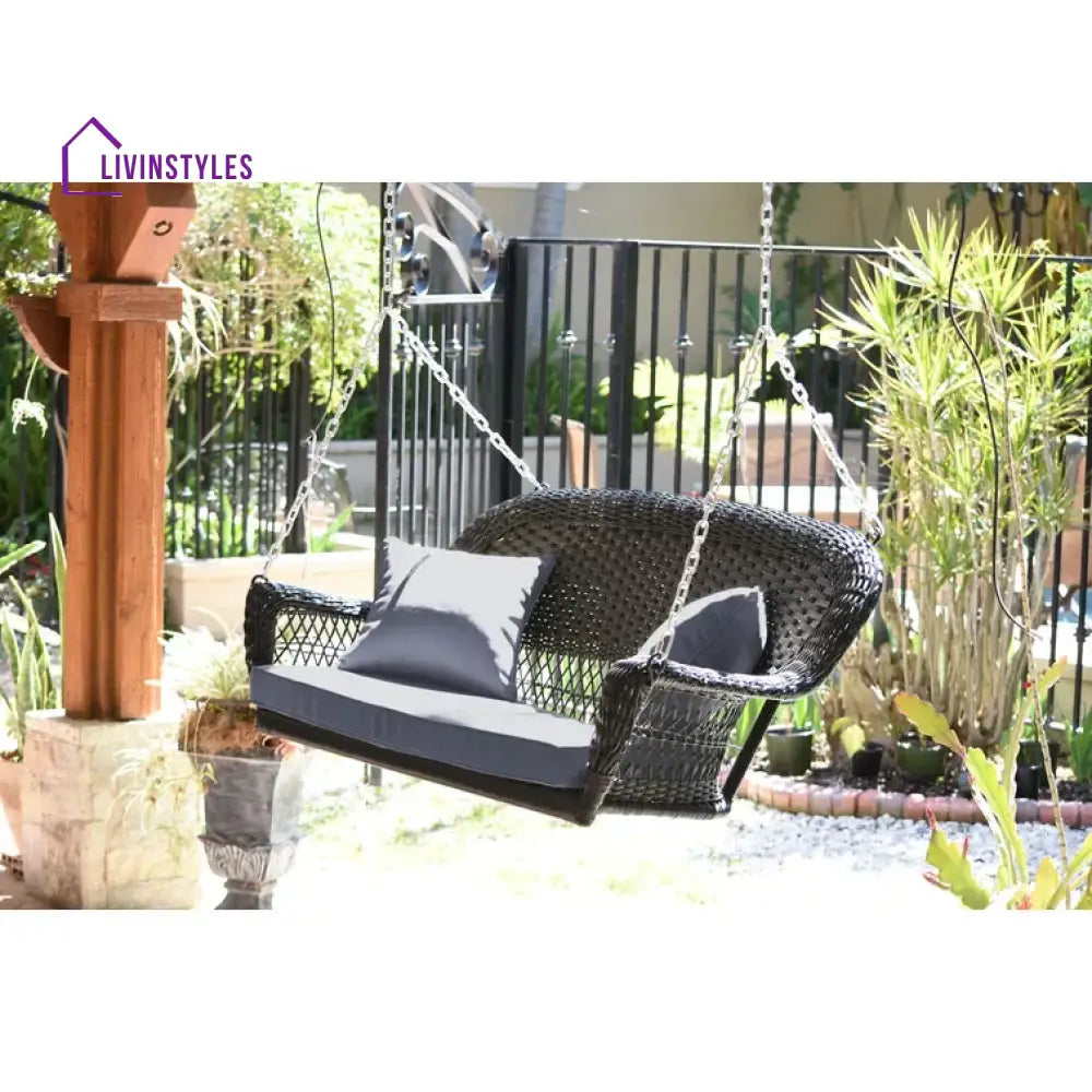 Gwil Double Seater Hanging Swing Without Stand For Balcony Garden Swing (Black) - Black Grey - Swings