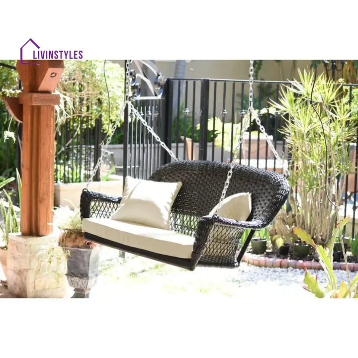 Gwil Double Seater Hanging Swing Without Stand For Balcony Garden Swing (Black) - Black Ivory - Swings