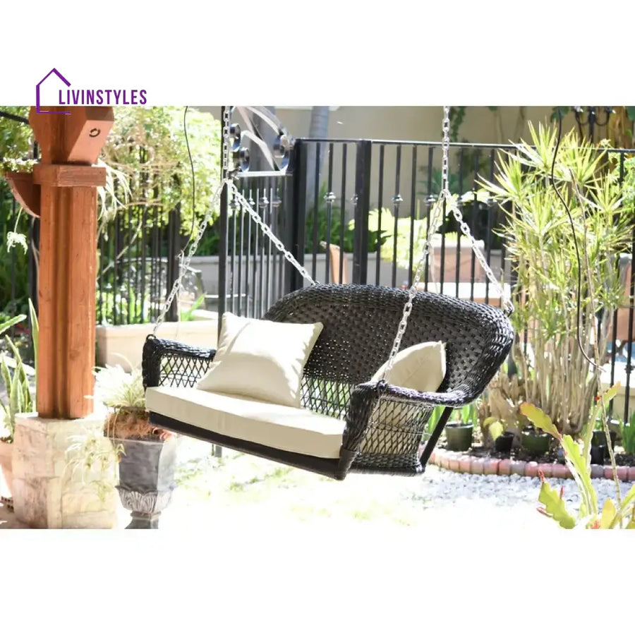 Gwil Double Seater Hanging Swing Without Stand For Balcony Garden Swing (Black) - Black Ivory - Swings