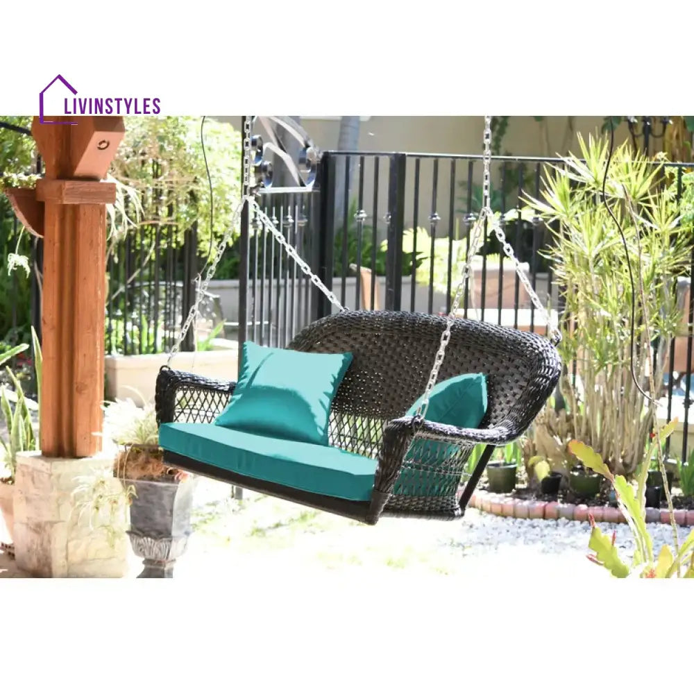 Gwil Double Seater Hanging Swing Without Stand For Balcony Garden Swing (Black) - Black Turquoise - Swings