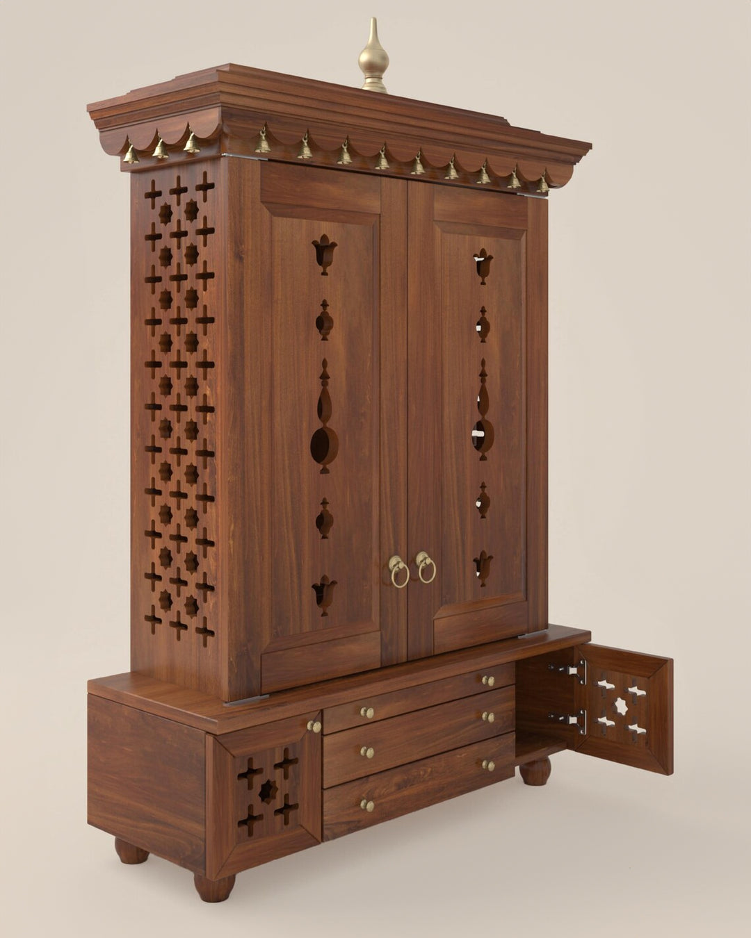 Maria Large Wooden Pooja Mandir for Home | Handcrafted Home Temple - Honey