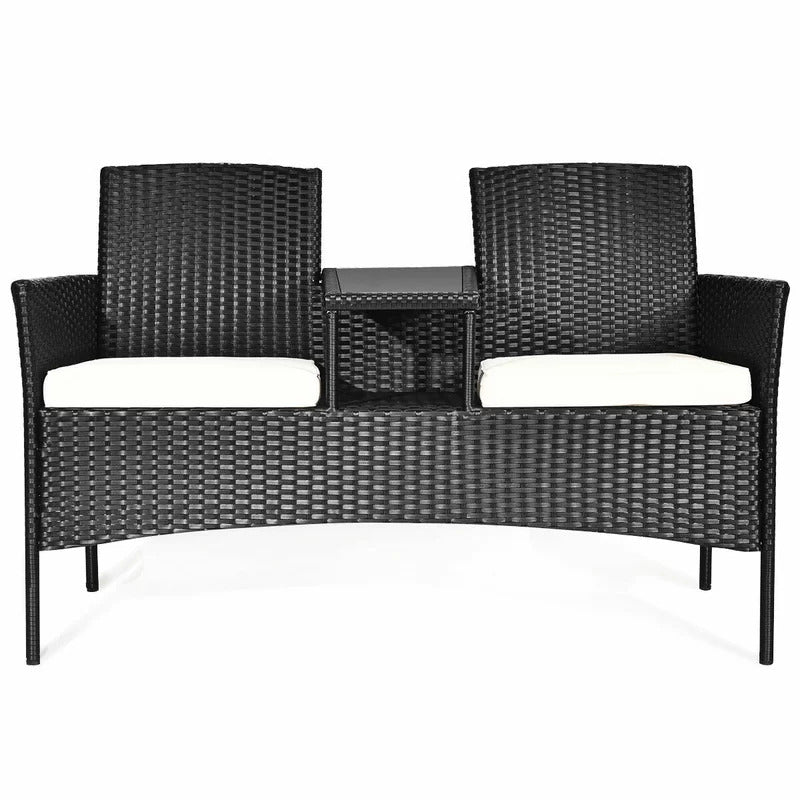 Dreamline Outdoor Furniture Garden Patio Seating Set of 2 Attached Chairs and Table Set Balcony Furniture Coffee Table Set(Black)