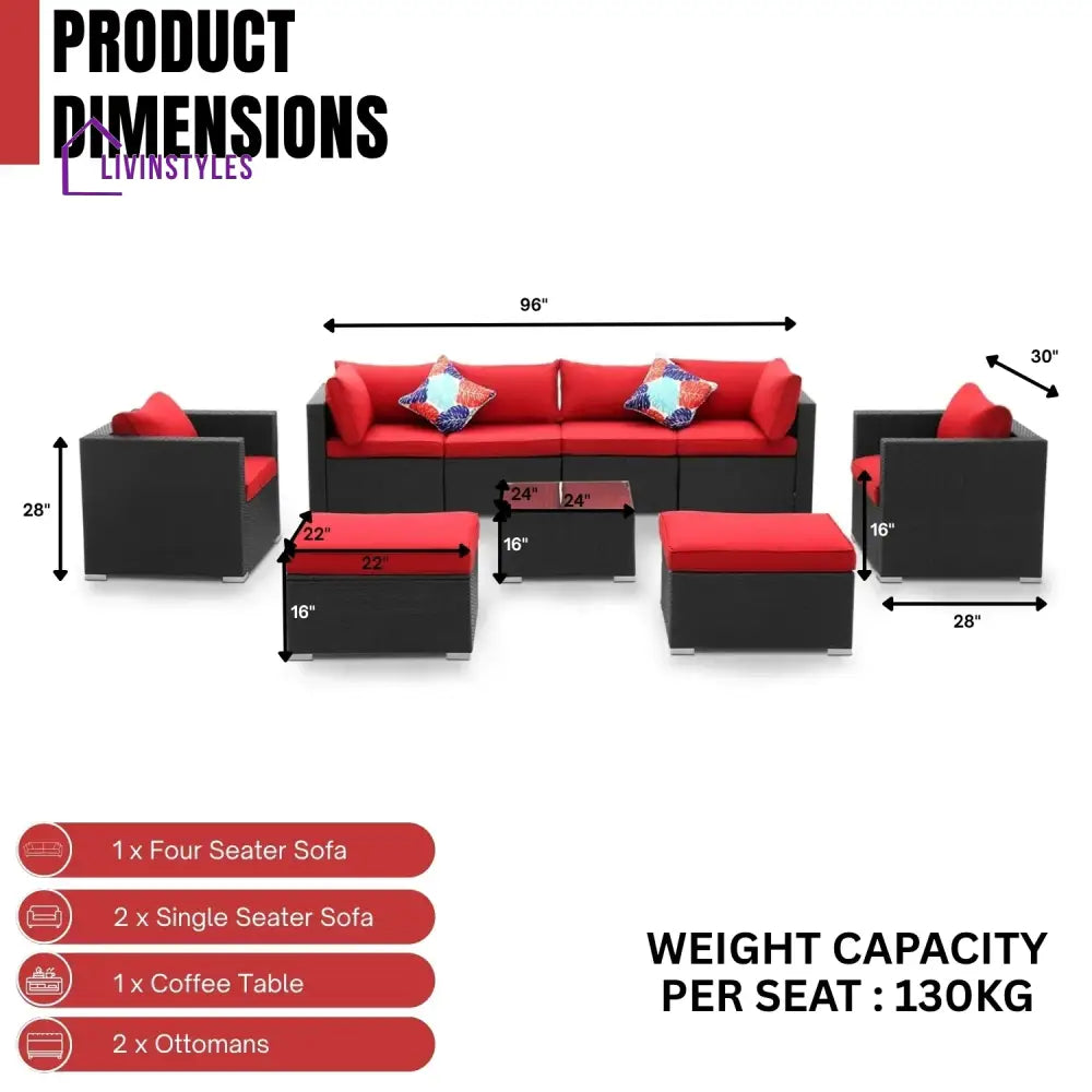 Hadley 6-Piece Outdoor Conversation Set (Black/Red) - Sofa Set