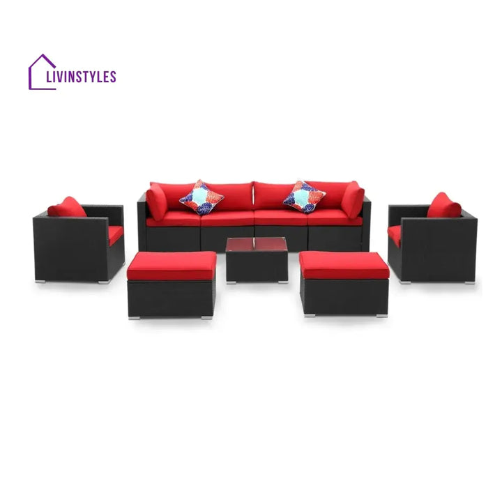Hadley 6-Piece Outdoor Conversation Set (Black/Red) - Sofa Set
