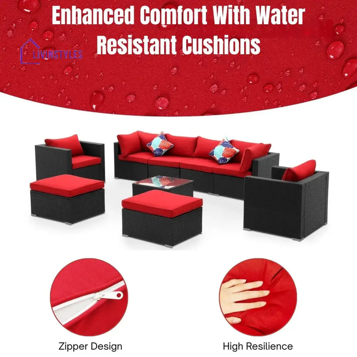 Hadley 6-Piece Outdoor Conversation Set (Black/Red) - Sofa Set