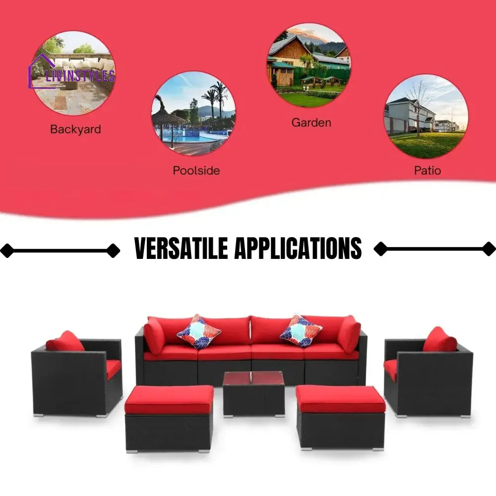 Hadley 6-Piece Outdoor Conversation Set (Black/Red) - Sofa Set