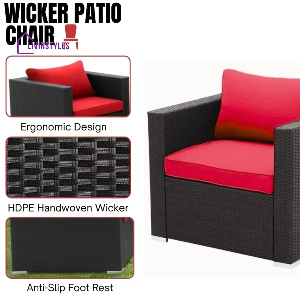 Hadley 6-Piece Outdoor Conversation Set (Black/Red) - Sofa Set