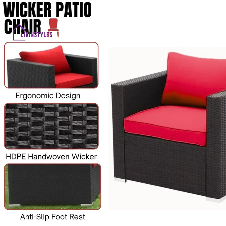 Hadley 6-Piece Outdoor Conversation Set (Black/Red) - Sofa Set