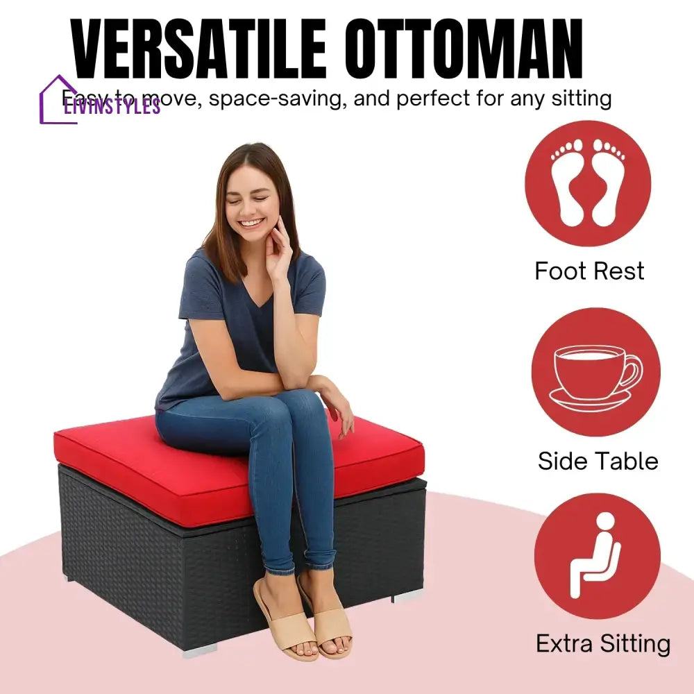 Hadley 6-Piece Outdoor Conversation Set (Black/Red) - Sofa Set