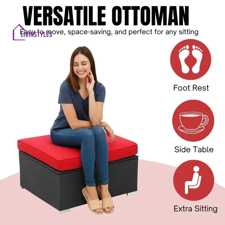 Hadley 6-Piece Outdoor Conversation Set (Black/Red) - Sofa Set