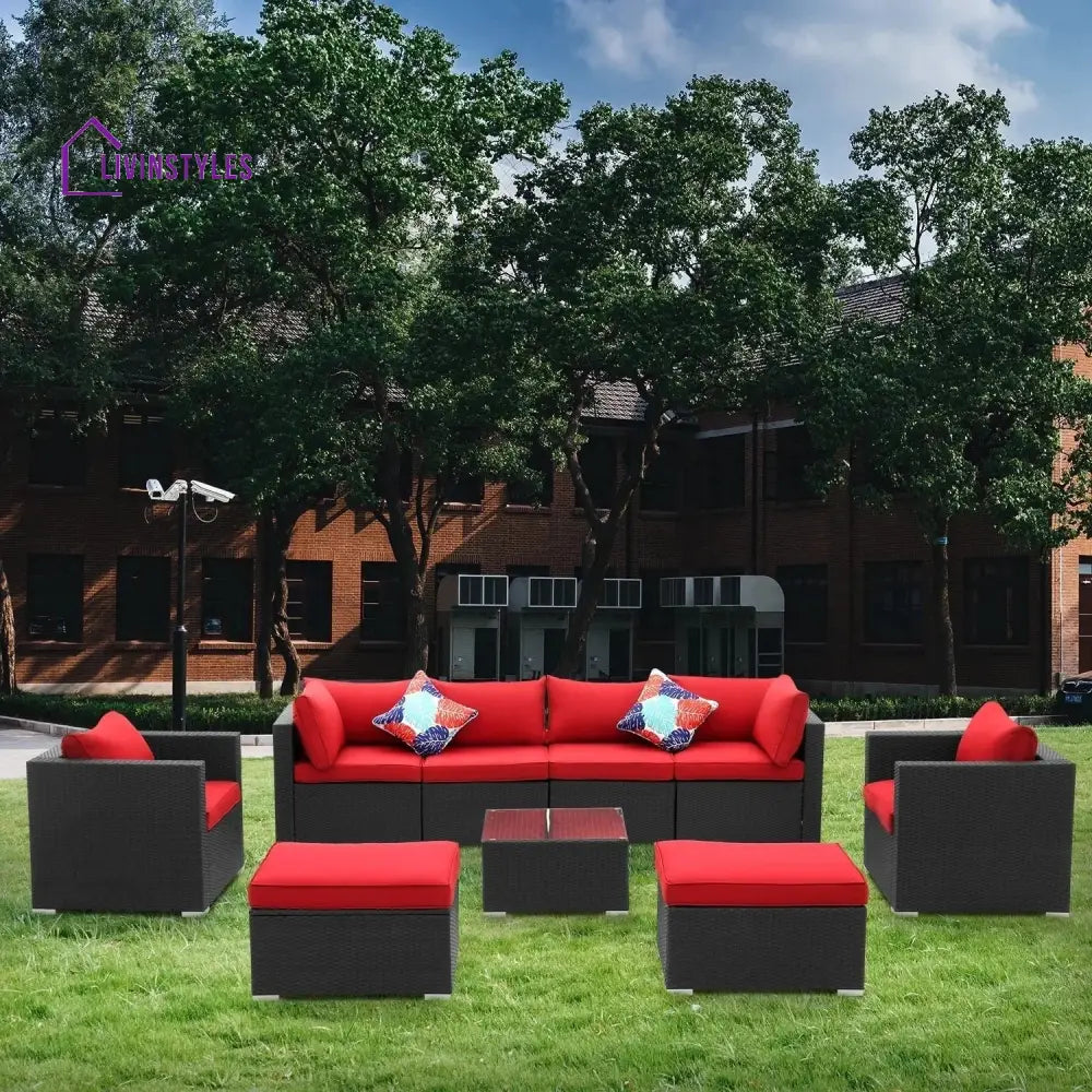Hadley 6-Piece Outdoor Conversation Set (Black/Red) - Sofa Set
