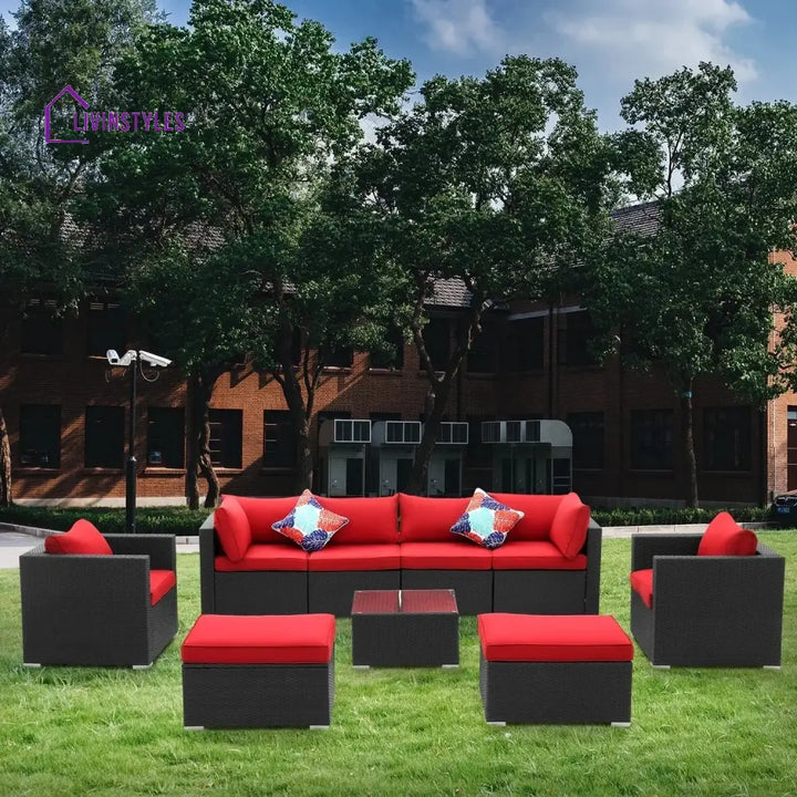 Hadley 6-Piece Outdoor Conversation Set (Black/Red) - Sofa Set