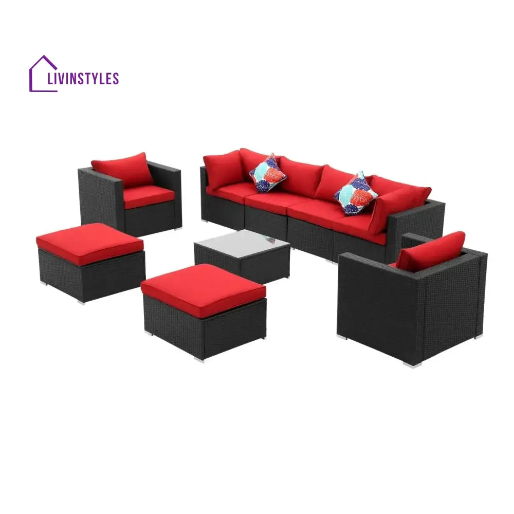 Hadley 6-Piece Outdoor Conversation Set (Black/Red) - Sofa Set