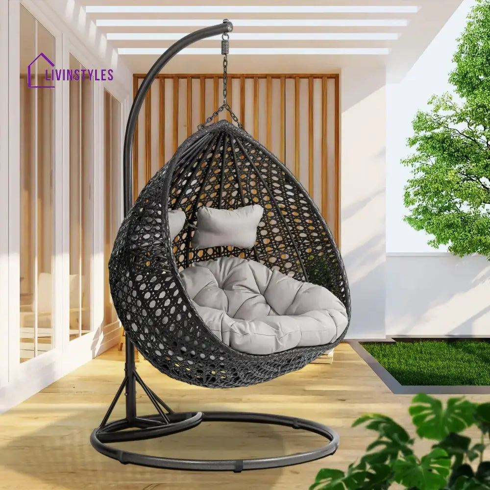 Hai Double Seater Rattan & Wicker Swing (Black & Grey) - Swing