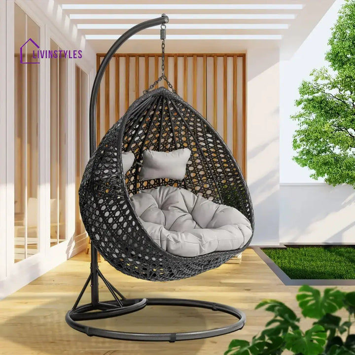 Hai Double Seater Rattan & Wicker Swing (Black & Grey) - Swing
