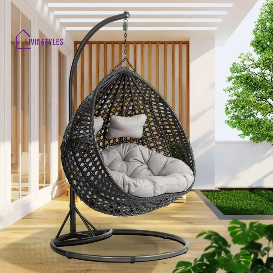 Hai Double Seater Rattan & Wicker Swing (Black & Grey) - Swing