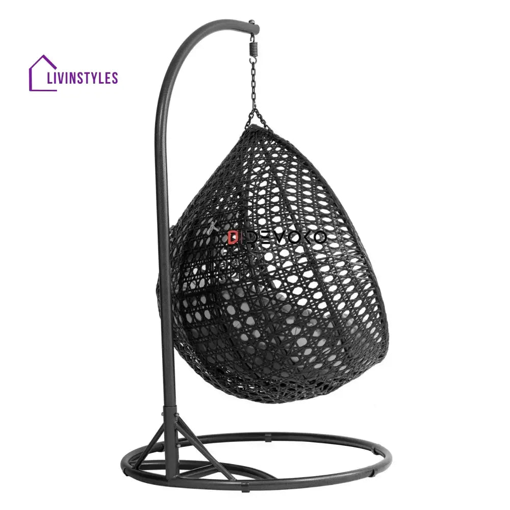 Hai Double Seater Rattan & Wicker Swing (Black & Grey) - Swing
