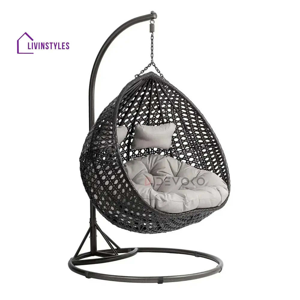 Hai Double Seater Rattan & Wicker Swing (Black & Grey) - Swing