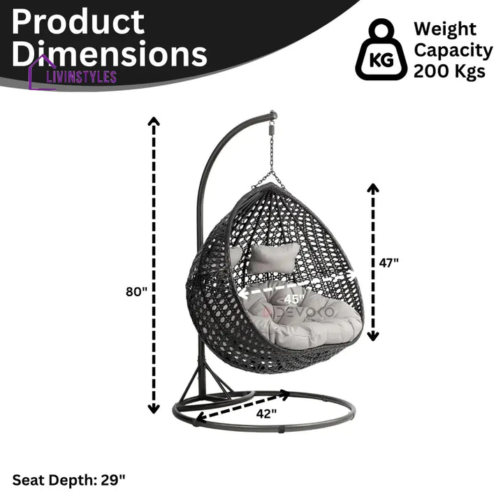 Hai Double Seater Rattan & Wicker Swing (Black & Grey) - Swing