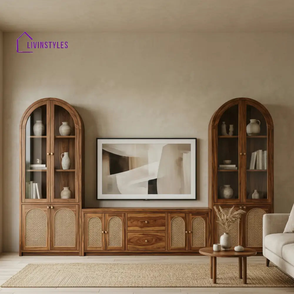 Hai Premium Solid Wood TV Unit with Cane Panel Cabinet